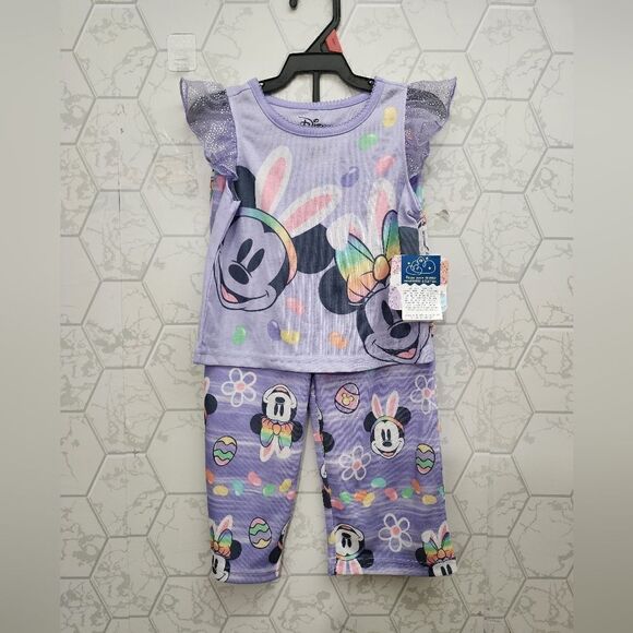Nwt Disney Minnie Mouse Toddler Girls Easter Top and Pants Pajama Set - Picture 3 of 7